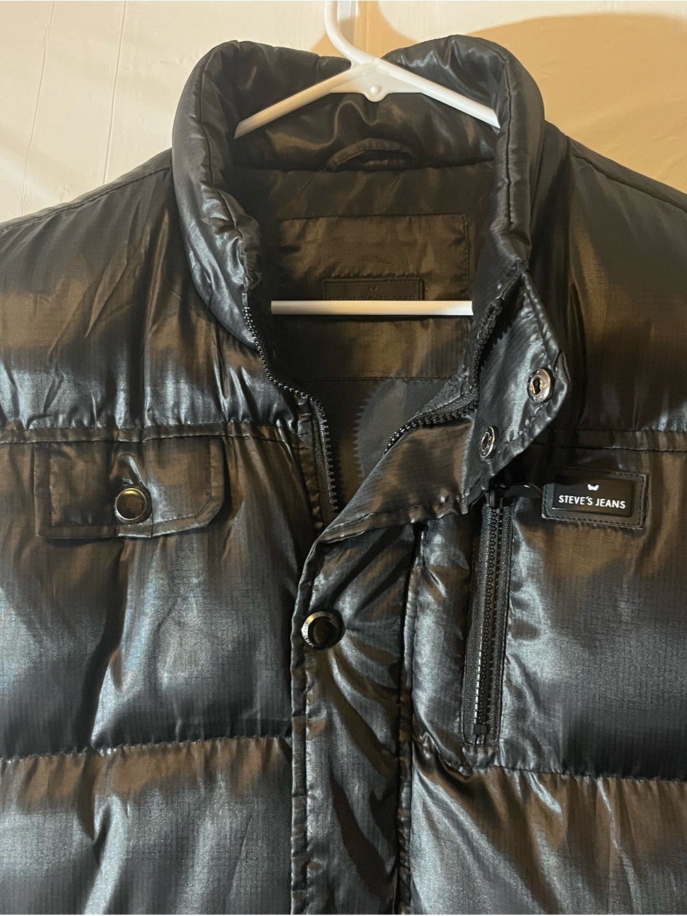 Steve's Jeans Men's Black Quilted Puffer Jacket with High Collar